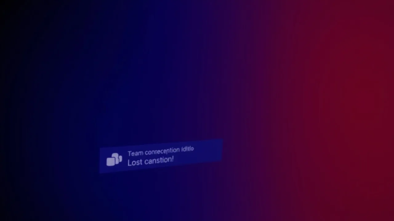 A desktop shows a network error icon near the Teams window suggesting lost connection